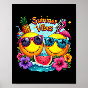 Summer Vibes Beach Vacation Flamingo Tropical Fami Poster