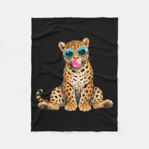Summer Vibes Beach Vacation Leopard Blowing Bubble Fleece Blanket