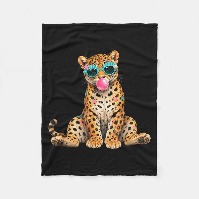 Summer Vibes Beach Vacation Leopard Blowing Bubble Fleece Blanket (Front)