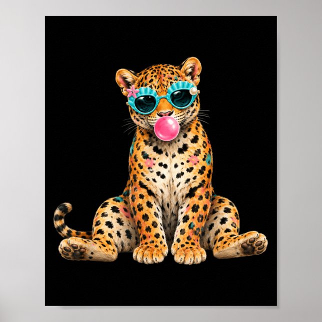Summer Vibes Beach Vacation Leopard Blowing Bubble Poster (Front)