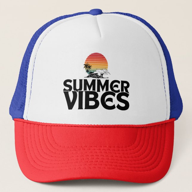 SUMMER VIBES BEACH VACATION QUOTES TYPOGRAPHY TRUCKER HAT (Front)