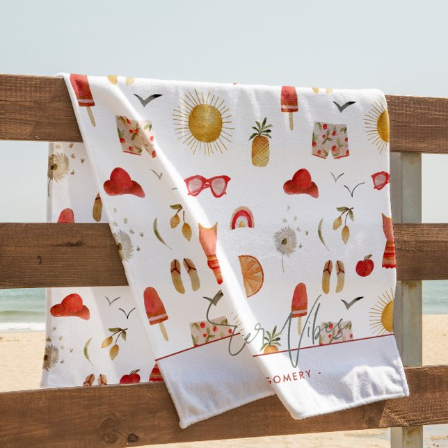 Summer Vibes | Boho Retro Summer Monogram Beach Towel (Creator Uploaded)