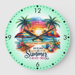 Summer Vibes Brushstroke Beach Sunset-34626 Sticke Large Clock