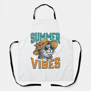 Summer Vibes Cat Vintage Engraving Design_1 Apron