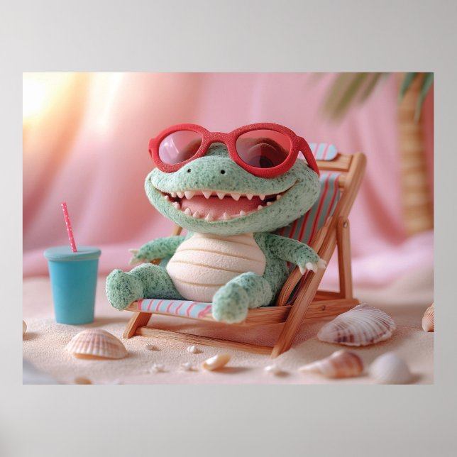 Summer Vibes: Chillin' Plush Crocodile on Vacation Poster (Front)