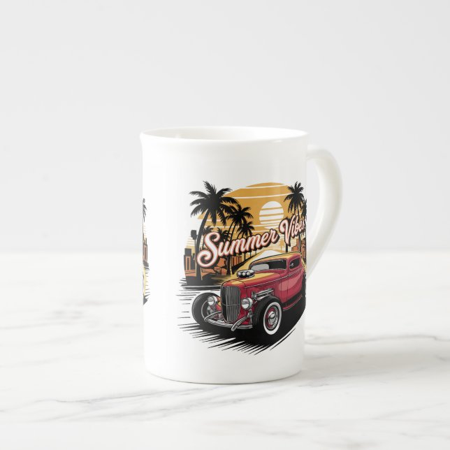 Summer Vibes Classic Car Bone China Mug (Front Right)