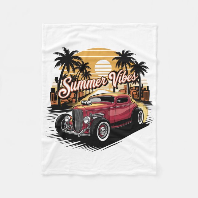Summer Vibes Classic Car Fleece Blanket (Front)