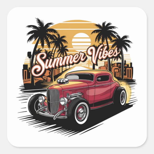 Summer Vibes Classic Car Square Sticker (Front)