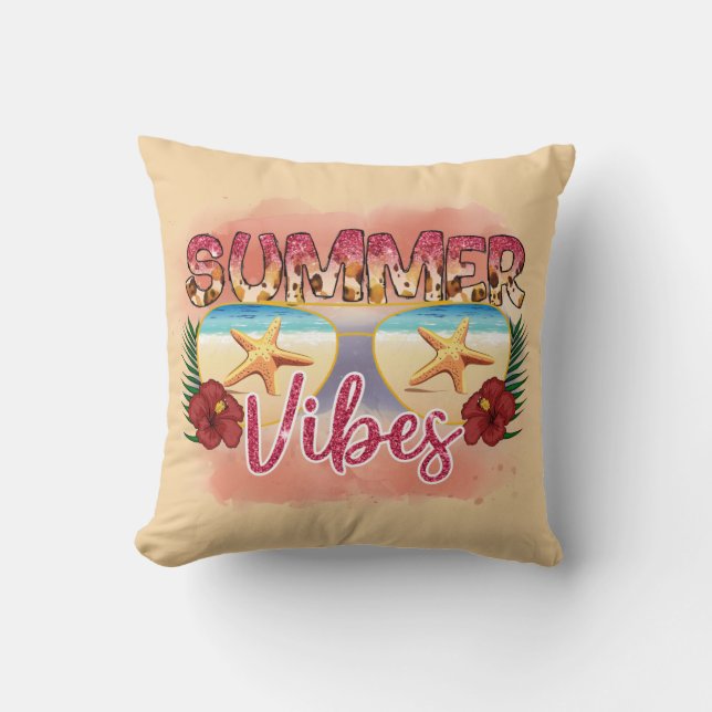 Summer Vibes | Coastal Beach Sunglasses Design Cushion (Front)