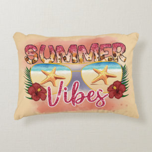 Summer Vibes   Coastal Beach Sunglasses Design Decorative Cushion