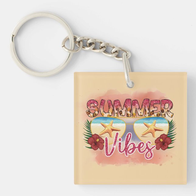 Summer Vibes | Coastal Beach Sunglasses Design Key Ring (Front)