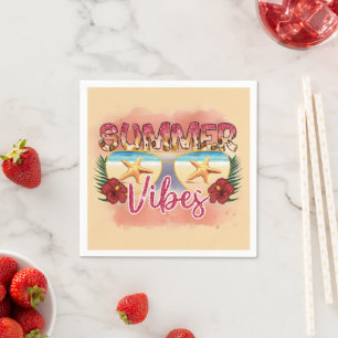 Summer Vibes   Coastal Beach Sunglasses Design Napkin