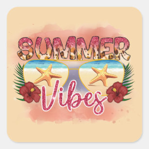 Summer Vibes Coastal Beach Sunglasses Design Square Sticker