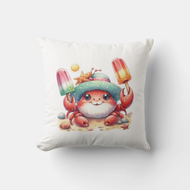 Summer Vibes Crab with Popsicles Cushion (Front)