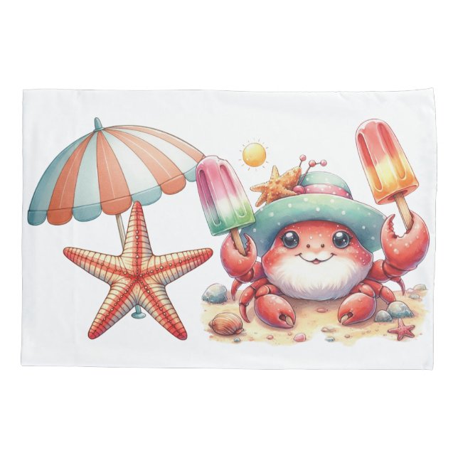 Summer Vibes Crab with Popsicles Pillowcase (Back)
