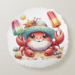 Summer Vibes Crab with Popsicles Round Cushion