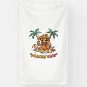 Summer Vibes Cute Highland Cow Beach Vacation Shir Banner