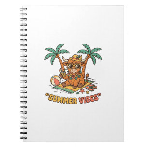 Summer Vibes Cute Highland Cow Beach Vacation Shir Notebook