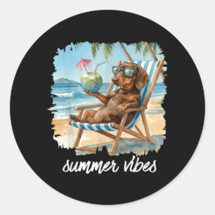 Summer Vibes Dachshund Dog Lover Animal Beach Classic Round Sticker