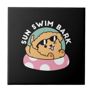 Summer Vibes Dog – Floating Puppy with Sunglasses Ceramic Tile