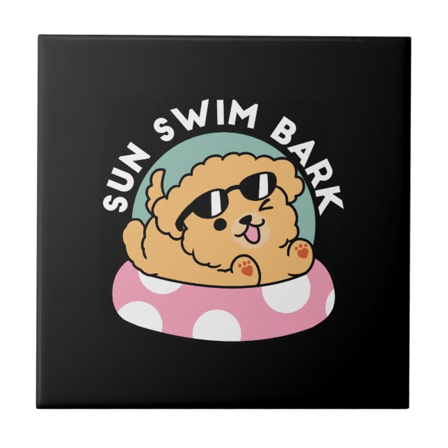 Summer Vibes Dog – Floating Puppy with Sunglasses Ceramic Tile (Front)