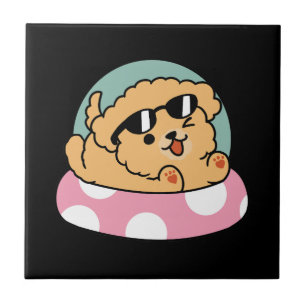 Summer Vibes Dog – Floating Puppy with Sunglasses Ceramic Tile