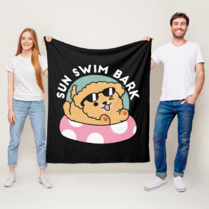 Summer Vibes Dog – Floating Puppy with Sunglasses Fleece Blanket