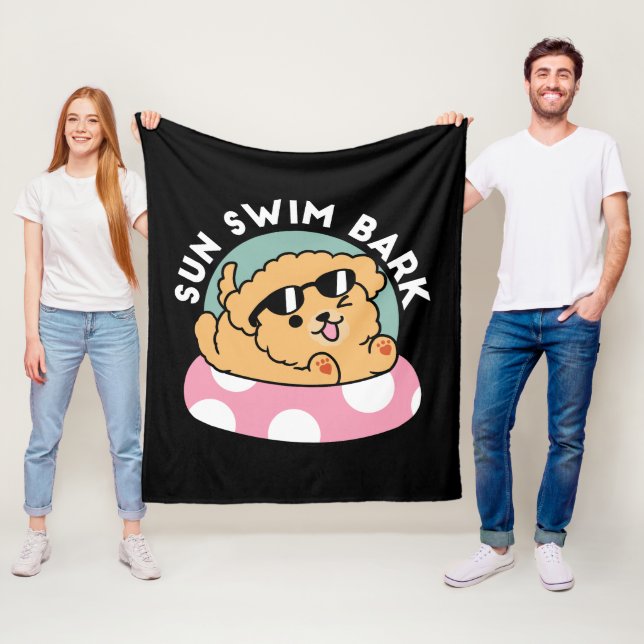 Summer Vibes Dog – Floating Puppy with Sunglasses Fleece Blanket (In Situ)