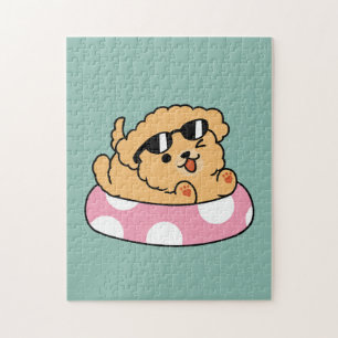 Summer Vibes Dog – Floating Puppy with Sunglasses Jigsaw Puzzle
