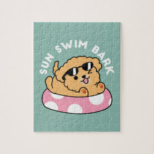 Summer Vibes Dog – Floating Puppy with Sunglasses Jigsaw Puzzle