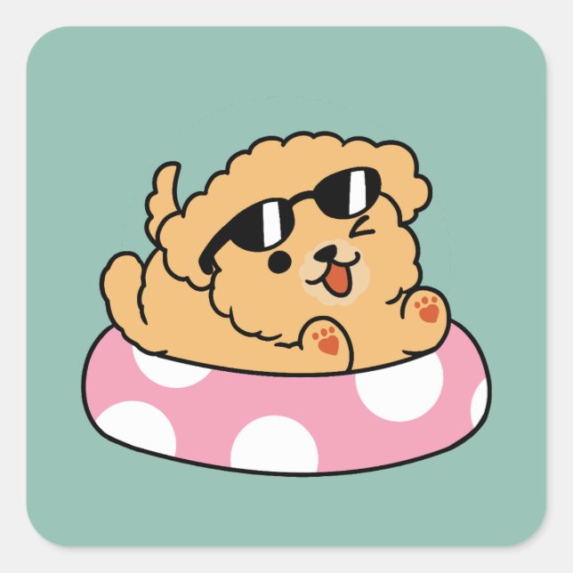 Summer Vibes Dog – Floating Puppy with Sunglasses Square Sticker (Front)