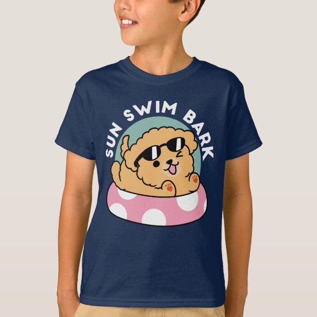 Summer Vibes Dog – Floating Puppy with Sunglasses T-Shirt (Front)