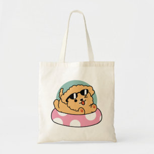 Summer Vibes Dog – Floating Puppy with Sunglasses Tote Bag