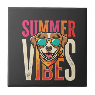 Summer Vibes Dog Sunglasses Ceramic Tile