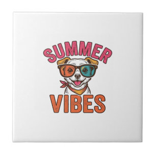 Summer Vibes Dog Sunglasses Vintage Shirt Design_1 Ceramic Tile