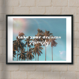 Summer vibes dreams beach quote palm trees poster