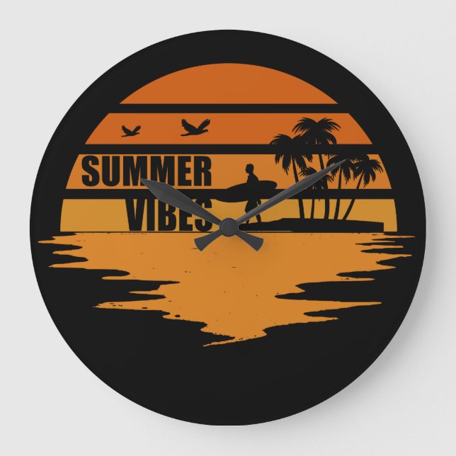 Summer vibes family vacation large clock (Front)