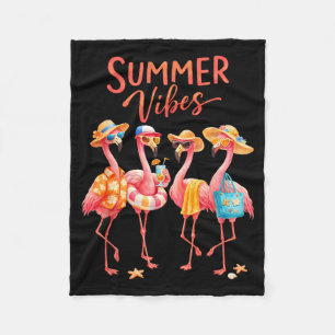 Summer Vibes Flamingo Beach Vacay Summertime Beach Fleece Blanket