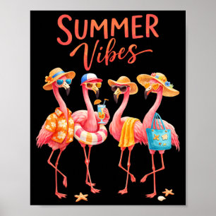 Summer Vibes Flamingo Beach Vacay Summertime Beach Poster