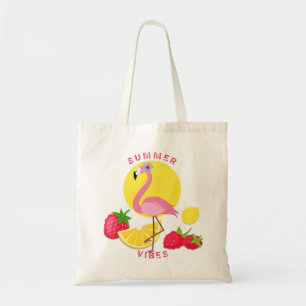 Summer Vibes Flamingo Raspberry Lemon Tote Bag
