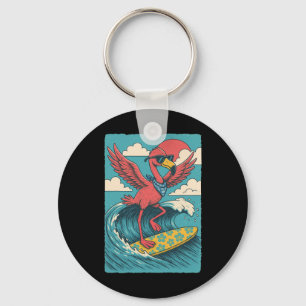 Summer Vibes Flamingo Surfing Beach Vibes Vacation Key Ring