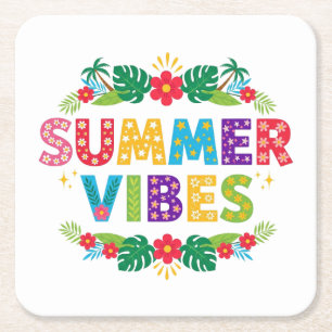 Summer Vibes Floral Design-54504 Hoodie Square Paper Coaster