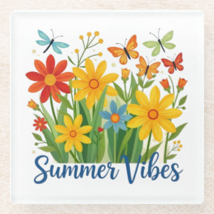 Summer Vibes Floral with Butterflies-64534 Glass Coaster