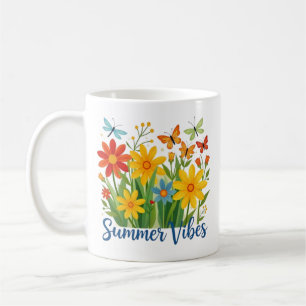 Summer Vibes Floral with Butterflies Coffee Mug