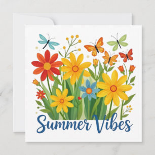 Summer Vibes Floral with Butterflies Holiday Card