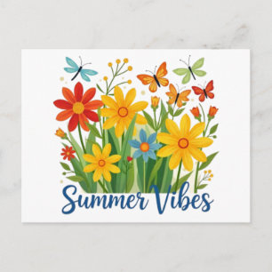 Summer Vibes Floral with Butterflies Holiday Postcard