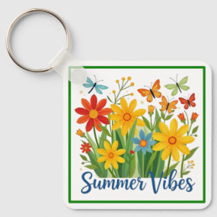 Summer Vibes Floral with Butterflies Key Ring