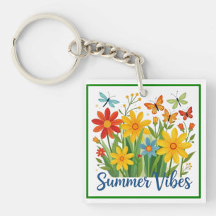 Summer Vibes Floral with Butterflies Key Ring