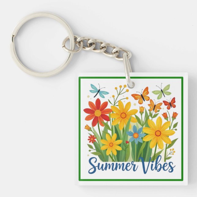 Summer Vibes Floral with Butterflies Key Ring (Front)