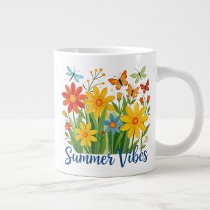Summer Vibes Floral with Butterflies Large Coffee Mug